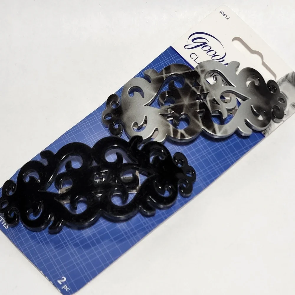 Goody Classics Elegant Filigree Barrettes Black Silver Gray 2Pc Pack Item #03612
